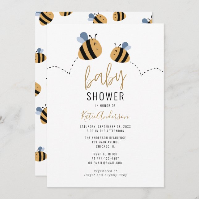 Cute Bumble Bee Baby Shower Invitation (Front/Back)
