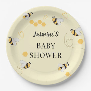 Cute Bumble Bee Baby Shower Yellow Honeycomb Paper Plate