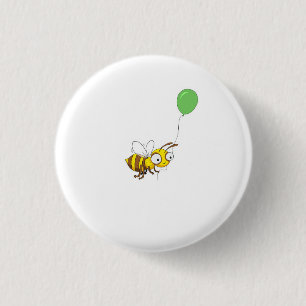 Cute bumble bee badge, pin, button with balloon