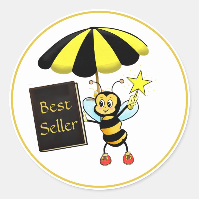 Cute Bumble Bee & Best Seller Book Classic Round Sticker (Front)