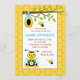 Cute Bumble Bee Boy Baby Birth Announcement Card