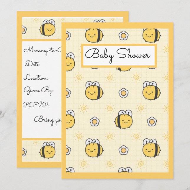 Cute Bumble Bee Boy Girl Baby Shower Invitation (Front/Back)