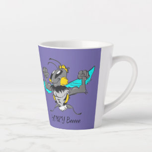 Cute Bumble Bee Cartoon Cust.Text Purple Latte Mug