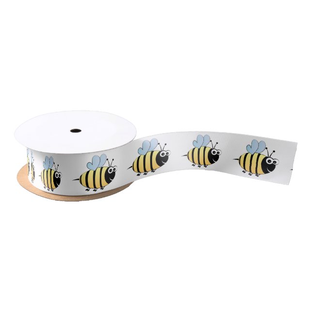 Cute bumble bee cartoon kids satin ribbon (Spool)