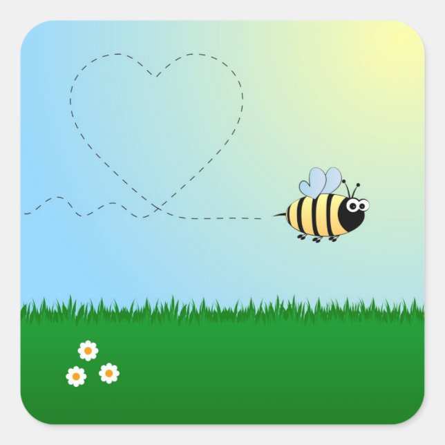 Cute bumble bee cartoon square sticker (Front)
