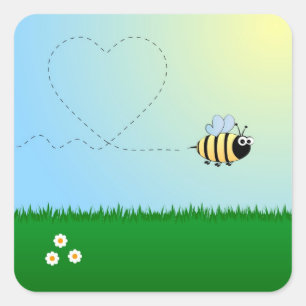 Cute bumble bee cartoon square sticker