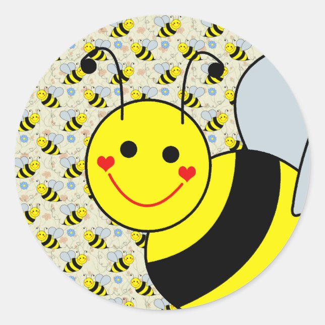 Cute Bumble Bee Classic Round Sticker (Front)