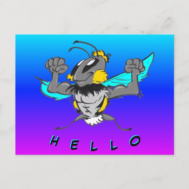Cute Bumble Bee Cust. Text 'Hello' Postcard (Front)