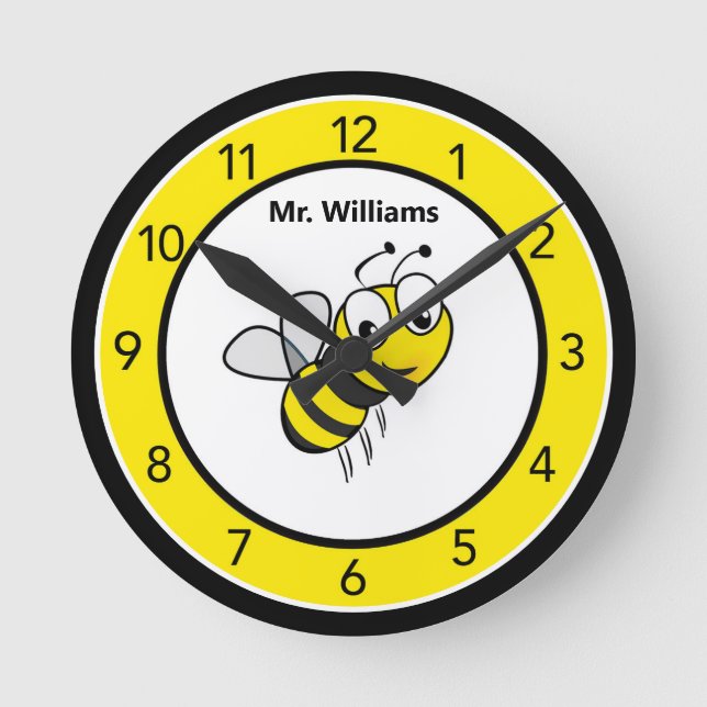 Cute Bumble Bee Custom Round Clock (Front)