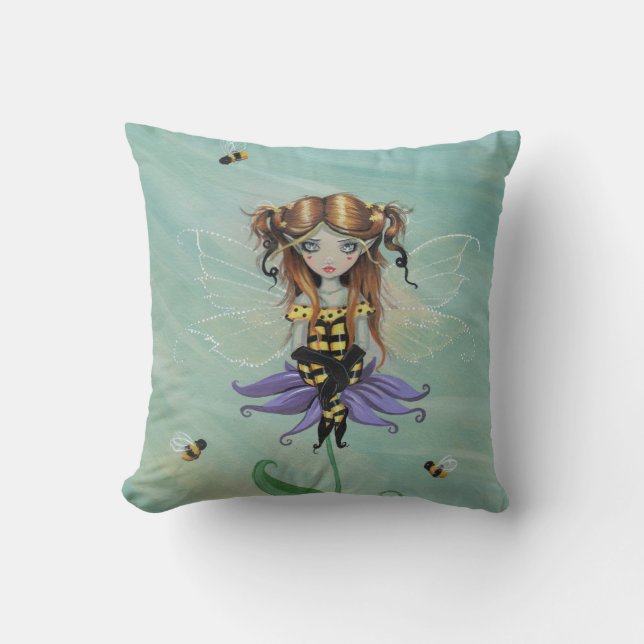 Cute Bumble Bee Fairy Throw Pillow (Front)