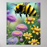 Cute Bumble Bee Floral Nature Art