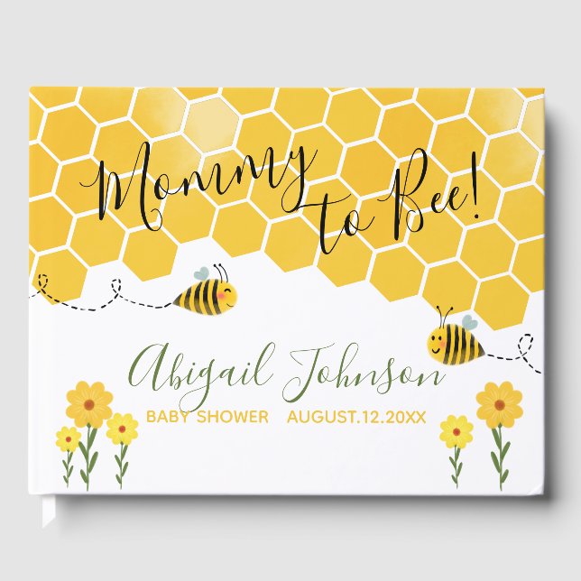 Cute Bumble Bee Gender Neutral Baby Shower Guest Book (Front)