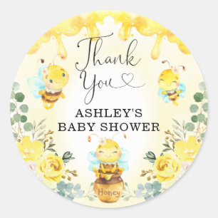 Cute Bumble Bee Honey Pot Floral Baby Shower Favou Classic Round Sticker