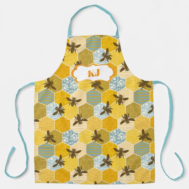 Cute Bumble Bee Honeycomb Pattern | Monogram Apron (Front)