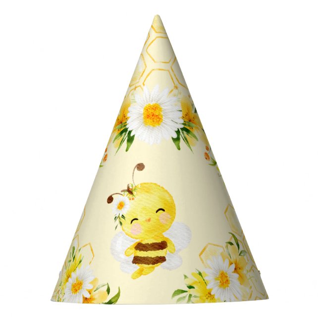 Cute bumble bee honeycombs birthday party hat (Front)