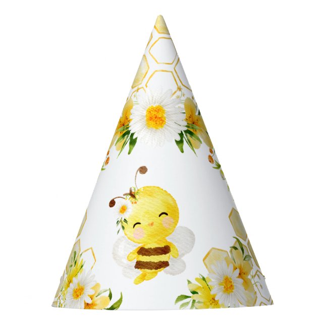 Cute bumble bee honeycombs birthday party hat (Front)