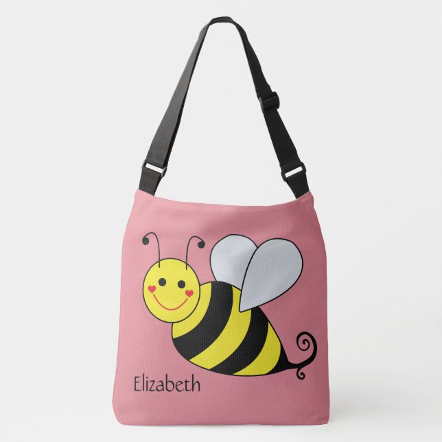 Cute Bumble Bee in Pink Personalised Crossbody Bag (Front)
