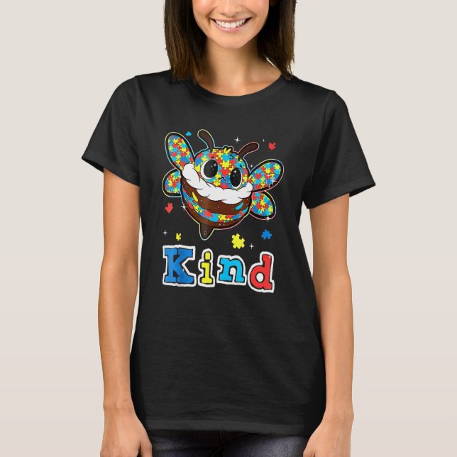 Cute Bumble Bee Kind Puzzle Piece Autism Awareness T-Shirt (Front)