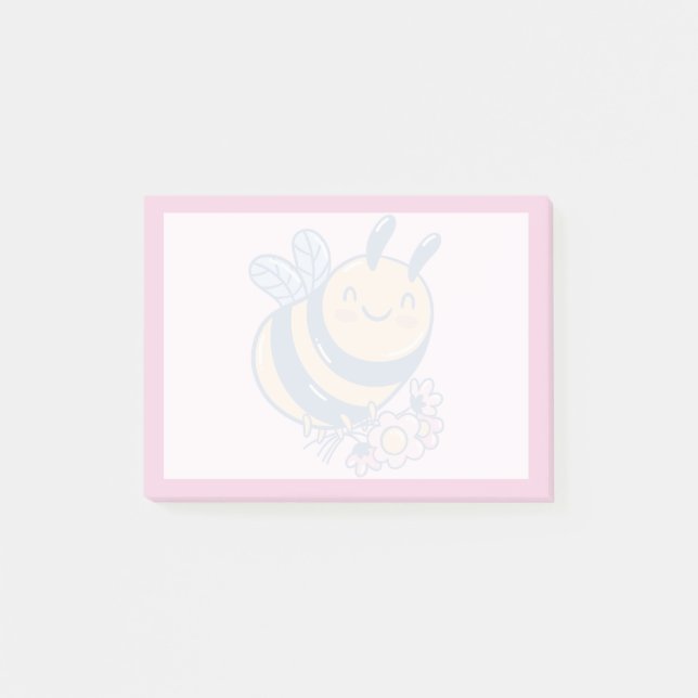 Cute Bumble Bee & Little Flowers Design Post-it Notes (Front)