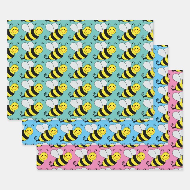Cute Bumble Bee Pattern | Colourful Wrapping Paper Sheet (Set)