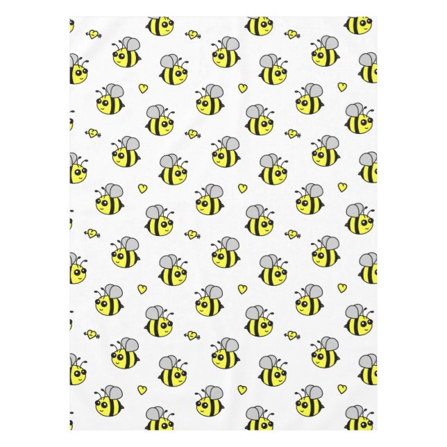 Cute Bumble Bee Pattern White Tablecloth (Front)