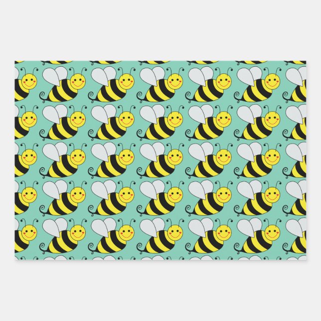 Cute Bumble Bee Pattern Wrapping Paper Sheet (Front)