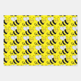 Cute Bumble Bee Pattern | Yellow Wrapping Paper Sheet
