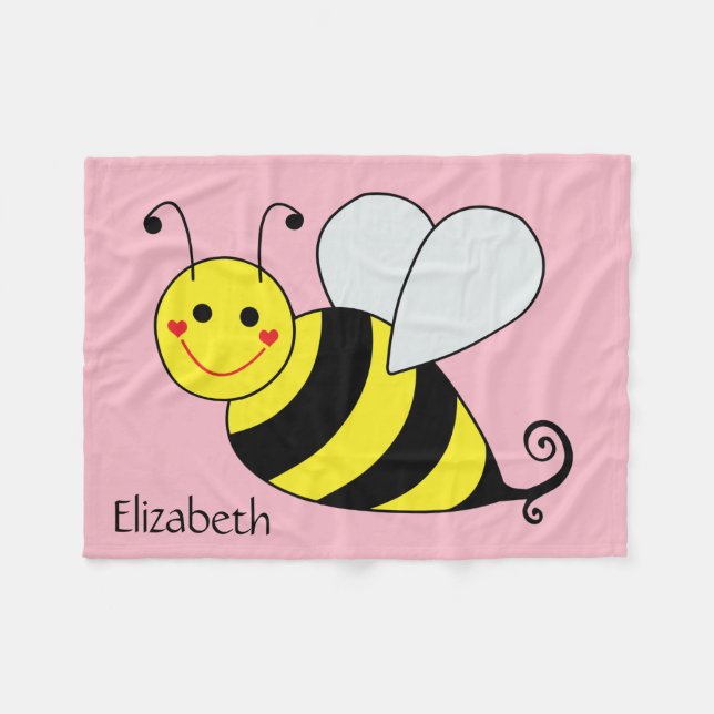 Cute Bumble Bee Personalised Fleece Blanket (Front (Horizontal))