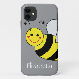 Cute Bumble Bee Personalised Grey iPhone 11 Case