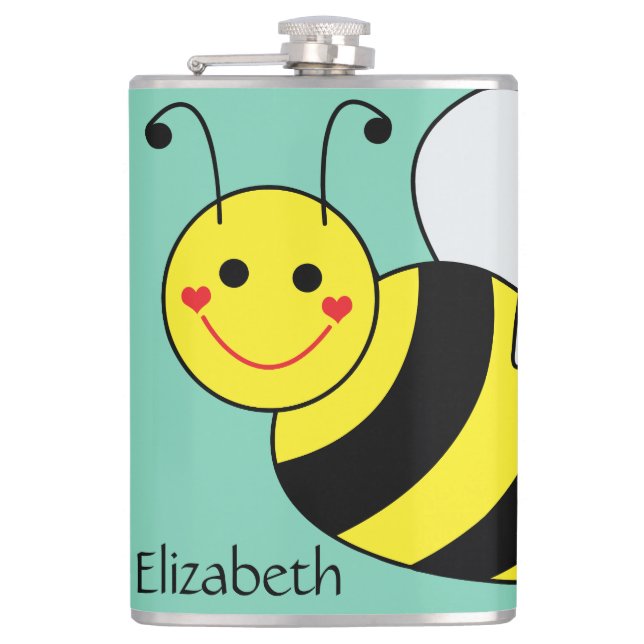 Cute Bumble Bee Personalised Hip Flask (Front)