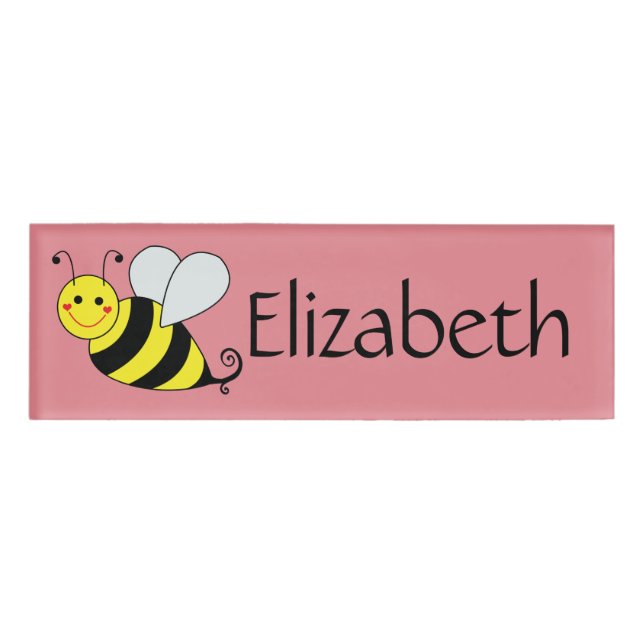 Cute Bumble Bee Personalised Pink Name Tag (Front)