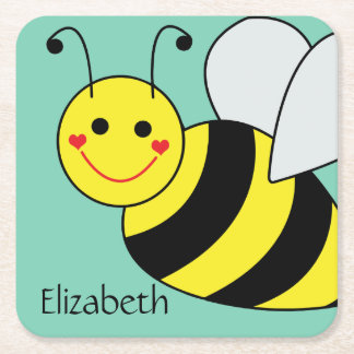 Cute Bumble Bee Personalised Square Paper Coaster