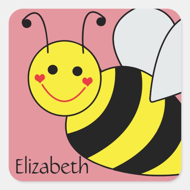 Cute Bumble Bee Personalised Square Sticker (Front)