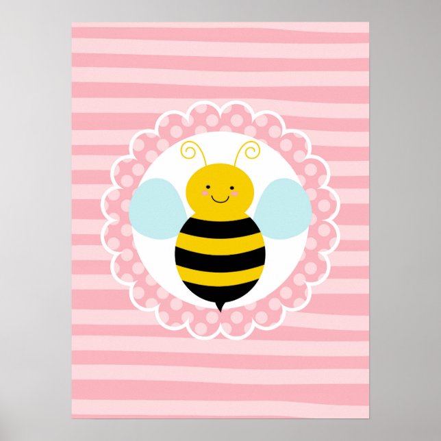 Cute Bumble Bee - Pink Yellow Poster (Front)