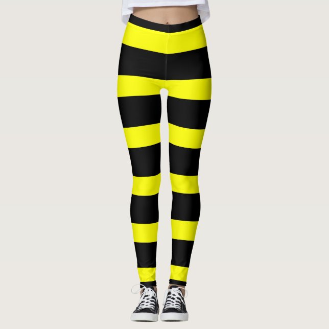Cute Bumble Bee Stripes Yellow and Black Costume Leggings (Front)