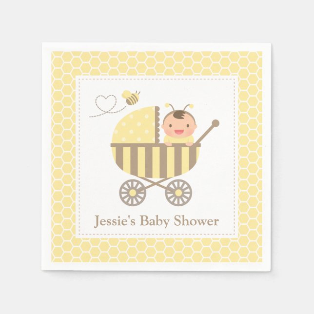 Cute Bumble Bee Stroller Baby Shower Supplies Napkin (Front)