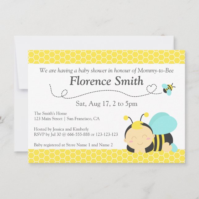 Cute Bumble Bee Theme, Boy Baby Shower Invitation (Front)