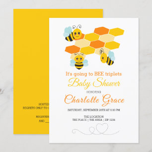Cute Bumble Bee Triplets Personalised Baby Shower Invitation