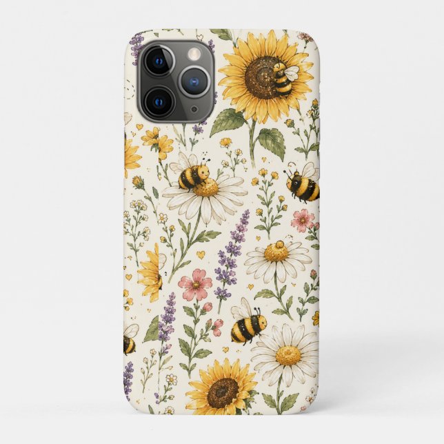 Cute Bumble Bee & Wildflower Pattern Case-Mate iPhone Case (Back)