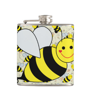 Cute Bumble Bee with Pattern Hip Flask