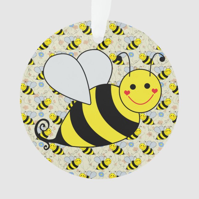Cute Bumble Bee with Pattern Ornament (Front)