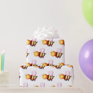 Cute Bumble Bee with Pink Wings Patterned Wrapping Wrapping Paper