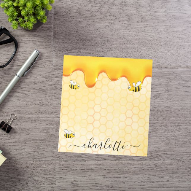 Cute bumble bees honeycomb honey dripping monogram notepad (Creator Uploaded)