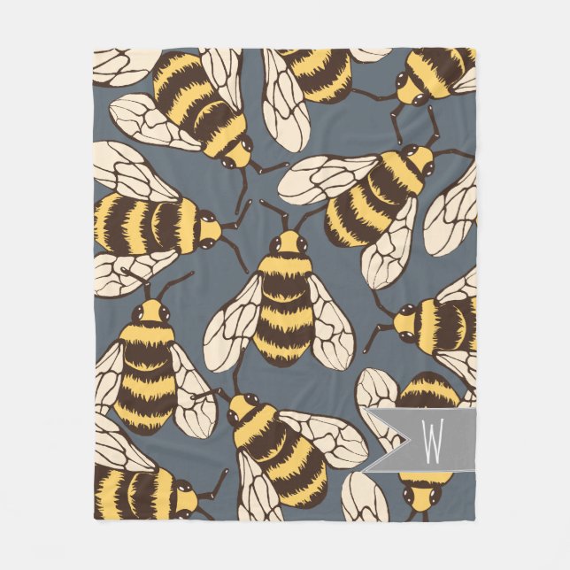 Cute Bumble Bees Illustration - Personalised Fleece Blanket (Front)