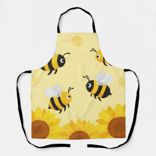 Cute Bumble Bees Sunflowers Honeycomb Pattern Apron