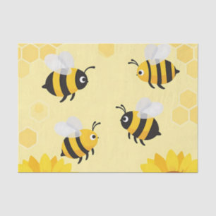 Cute Bumble Bees Sunflowers Honeycomb Pattern Tissue Paper