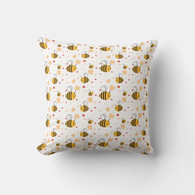 Cute Bumblebee and Flowers Cushion (Front)