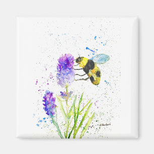 Cute bumblebee and flowers watercolor magnet