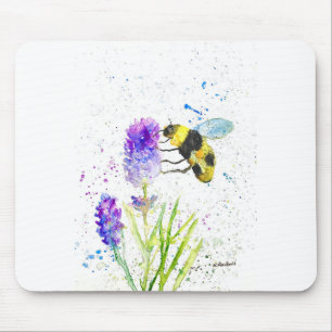 Cute bumblebee and flowers watercolor mouse mat