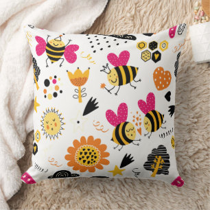 Cute Bumblebee and Rainbow Nursery Cushion